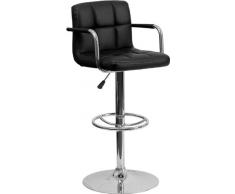 Flash Muebles contemporáneos Negro Acolchado Vinilo Altura Ajustable Taburete de Bar con Brazos y Base de Cromo, plástico Cromo, Negro, 2 Unidades