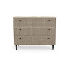 CaliCosy Cómoda – 3 cajones – Saigon – Fabricado en Francia, Madera de ingeniería, marrón, L 90,7 x P 39,6 x H 72,6 cm