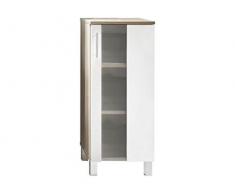 trendteam Cuarto de baño Armario Cómoda Porto, 33 x 80 x 31 cm, cuerpo acabado roble claro cepillado, frente blanco con mucho espacio