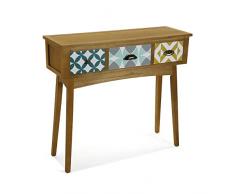 Versa 21081095 Mesa Consola de Recibidor AquaKarlsen con 3 cajones, Madera, Amarillo, Azul, Verde, 80,5 x 30 x 90 cm
