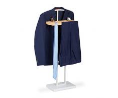 Relaxdays Galán de Noche, Perchero Pie Repisa, Colgador Ropa, Organizador, DM-Metal-Madera, 1 Ud, 102x46x24 cm, Blanco