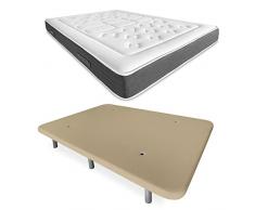 DUÉRMETE ONLINE - Cama Completa con Colchón Viscoelástico Bio Nature + Base Tapizada Reforzada Color Beige con 6 Patas Metálicas Roscadas, 150 x 190