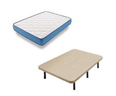 HOGAR24 ES Cama Completa - Colchón Viscoelástico Viscorelax + Base Tapizada 3D (2 Bases de 90cm con Abrazadera) + 12 Patas de 26cm, 180x200 cm