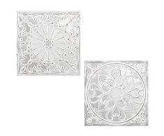Set de 2 Retablos de Madera Calada con Espejo en Blanco Decape y Gris 60x60x1,8cm