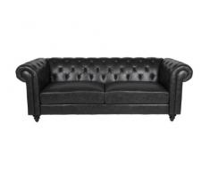 AC Design Furniture Sofá Chesterfield Sören 3 Plazas, Antiguo Cuero Sintético de Referencia Negro, 219 x 78 x 88 cm