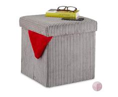 Relaxdays Taburete, Plegable, Banqueta con Espacio de Almacenamiento, Pana, Cuadrado, con Tapa, 38 x 38 x 38 cm, Gris, 1 Unidad