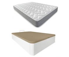 DUÉRMETE ONLINE - Pack Colchón Viscoelástico Viscotec + Canapé Madera Abatible Gran Capacidad | Color Blanco 150 x 190