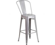 Flash Furniture Muebles Flash Taburete de Bar Colorido de Metal, Acero galvanizado, plástico, Silver, 4 Unidades