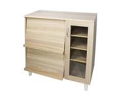 Iris Ohyama, Armario multicontenedores / aparador con tapa corredera y puerta de cristal / armario de madera / armario de cocina, Diseño,Modular, Cocina, sala - Cabinet - KBN-9390 - Marrón claro