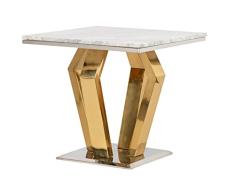 Adda Home Mesa Auxiliar, Marmol Artificial, Plata/Dorado/Gris, 60X60X55 Cm