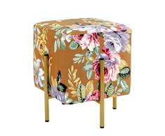 Baroni Home Puf Reposapiés, Taburete, puf de Terciopelo Acolchado, Color Flores, Base coñac, Medidas 33x33x38 cm