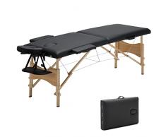 Meerveil Mesa de Masaje Cama de Tratamiento Plegable Portátil de 2 Secciones, Altura Ajustable, con Bolso Negro 198x60x81cm