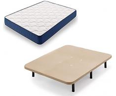HOGAR24 ES Cama Completa - Colchón Viscoelástico Viscorelax + Base Tapizada 3D + 6 Patas de 32cm, 90x190 cm