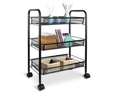 Todeco - Carritos de Almacenamiento, Organizador de Hogar - Material: Hierro - Tamaño de la Canasta: 41 x 27 x 6 cm - 3 grada, 77 x 48 x 27 cm, Negro