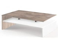 BAKAJI Mesa Moderna para Sala de Estar, Policarbonato ingeniería Metal, Blanco Y Roble Efecto Madera, 90 x 59,5 x 42 cm