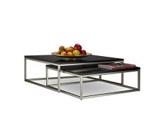 Relaxdays Mesa Centro Nido, Juego de 2, Forma Cuadrada, DM y Metal, 27,5 x 75 x 75 cm, Negro, 27.5 x 75 x 75 cm