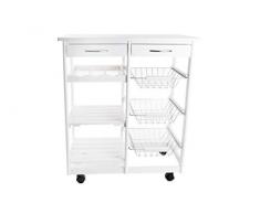 DONREGALOWEB Carro verdulero de Cocina de Doble Cuerpo de Madera y Metal con 2 cajones, 3 cestos, 1 balda botellero y 2 estanterías
