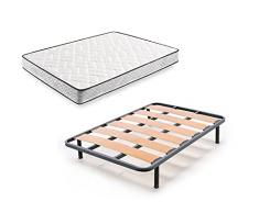 HOGAR24 ES Cama Completa - Colchón Flexitex + Somier Lama Ancha + 4 Patas de 26cm, 150x190 cm