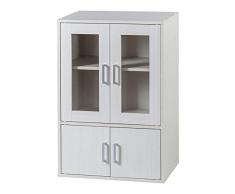 Iris Ohyama, Vitrina / Vitrina con baldas y tirador de puerta / Vitrina de madera / Estantería con puertas, Diseño,Ajustable en altura cada 3,2 cm, Cocina, sala - Cabinet - GKN-9060 - Roble Blanco