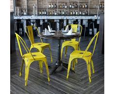 Flash Furniture Blake - Silla apilable de Metal Amarillo Envejecido para Interiores y Exteriores, 4 Unidades