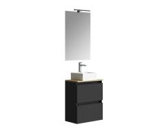 Baikal MAIA, Conjunto de Mueble de Baño. Mueble pequeño con Lavabo cerámico y Espejo con Aplique luz LED. Mueble Suspendido en Pared. Varios Acabados y Medidas. Mueble Montado.
