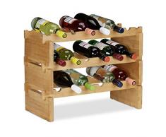 Relaxdays, 3 Niveles Botellero Vino Apilable hasta 36 Botellas, Bambú, Marrón, Madera, Naturaleza