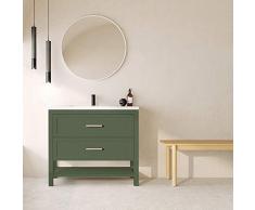 Randalsa Olive 2 Cajones Baño Vanidad Gabinete con Cerámica Fregadero, 100 cm Anchura x 88.5 cm Altura x 45 cm Profundidad, Mate Verde