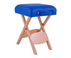 QUIRUMED Taburete Plegable de Madera con Asiento, Tapizado en Color Azul, Multiusos, Mesa Auxiliar, Reposapiés, Polipiel, Transportable, hasta 100 kg, 33 x 33 x 48