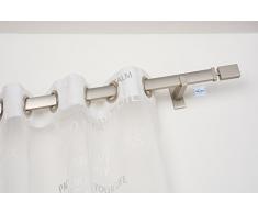 InCasa Barra Rectangular para Cortina, 260 cm sin Anillos de Longitud, Perfil de 31x12 mm, en Acero satén – Completo