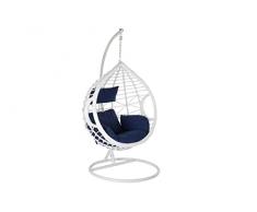 DRW Sillon Colgante de Jardin de Ratan Sintetico de 120 kgs de Peso Maximo Blanco y Azul 90X70X110 cm