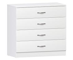 Vida Designs Cómoda con 4 cajones, Asas de Metal, Pino, White, 4 Drawer