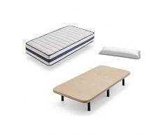 HOGAR24 ES Base Tapizada + Colchón Viscoelástico Visco-Medicot 3D + Almohada Fibra Resinada, 105x200 - Patas Metal 26 cm