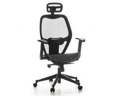 hjh OFFICE 653000 Silla de Oficina Air-Port Tejido de Malla Negro, Silla giratoria, ergonómica, apoyabrazos Plegables, reposacabezas, Soporte Lumbar