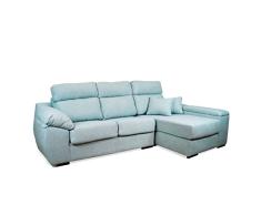 SHIITO - Sofá de 3 Plazas con Chaise Longue Derecha - 275 x 100 x 90/160 cm - Modelo Sofía - con Arcón - Tapizado en Tela - Desenfundable - Azul Claro