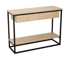 DRW Mesa de Entrada con 2 cajones de Metal y Madera DM en Natural y Negro 100x35x75cm