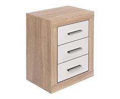 LIQUIDATOR Mesita de Noche Modelo Lara, 3 Cajones, Color: Cambrian Blanco, Mesilla Dormitorio, Medidas: 60 cm (Alto) x 50 cm (Ancho) x 34.6 cm (Fondo).