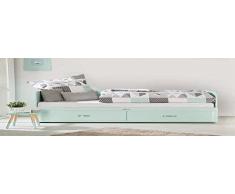 Miami retráctil Día Cama 2 cajones, Incluye somier, 90 a 180 cm, Madera, Mint Metallic, 204.2 X 94 x 70 cm