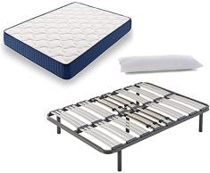 HOGAR24 ES Cama Completa - Colchón Viscoelástico Viscorelax + Somier Multiláminas + 5 Patas de 32cm + Almohada de Fibra, 120x180 cm