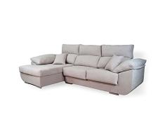 SHIITO - Sofá de 3 Plazas con Chaise Longue a la Izquierda - 295 x 105/170 cm x 95 cm - Modelo Maseratti - Asientos y Cabezales Reclinables - En Crudo