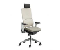 Steelcase Please Silla de Oficina Ergonómica con Altura, Soporte Lumbar, Brazos y reposacabeza Ajustables, Mecanismo reclinable, Respaldo Alto, Tapicería Cómoda en tejido beige/gris