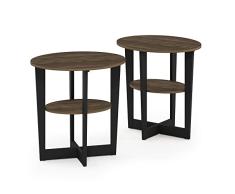 Furinno Jaya Oval Mesa Final, Madera, Nuez Columbia/Negro, Paquete de 2