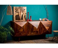 Native Home Cómoda TAIMANA 3D, Moderno, con Puertas, Madera de Mango Natural, Aparador, Marrón Oscuro, 85 x 180 x 57 cm