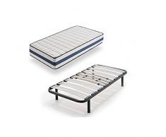 HOGAR24 ES Somier Multiláminas con Regulación Lumbar Y 4 Patas De 32Cm + Colchón Viscoelástico Doble Cara Visco-Medicot 3D-105x190cm