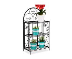 Relaxdays Negro Estantería Plegable para Flores de 3 Niveles, balcón, jardín e Interior, Metal, 83 x 44,5 x 25 cm, Color, Hierro, 1 Unidad