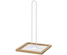 DRW Portarrollos Cuadrado de Metal y Madera en Blanco y Natural 18x18x30cm