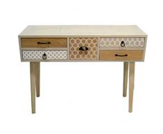 DRW Mesa de Entrada con 5 cajones de Madera Natural 110x35x80 cm