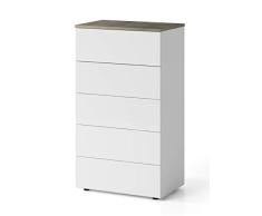 Habitdesign 0C7821A - Comoda con 5 Cajones, Chifonier para Dormitorio, Modelo Aikos, Acabado en Blanco Artik y Roble Alaska, Medidas: 61 cm (Ancho) x 40 cm (Fondo) 109 x cm (Alto)
