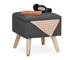 Relaxdays Taburete Bajo, Puff Asiento Almacenaje, Baúl Almacenamiento, 1 Ud, Madera-Tela, 40x40x40 cm