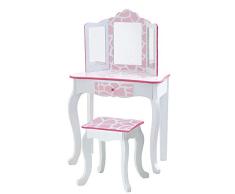 Mesa de Tocador Rosa de Madera con Espejo y Taburete de Teamson Kids TD-11670D