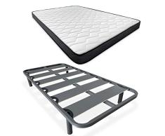 Somnia Descanso - Cama Completa con Colchón Versalles Reversible (Cara Invierno/Verano) + Somier Reforzado 40x30mm con 6 Patas Metálicas Roscadas, 105 x 190